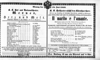 Theaterzettel (Oper und Burgtheater in Wien) 18520614 Seite: 1