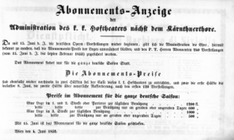 Theaterzettel (Oper und Burgtheater in Wien) 18520615 Seite: 1
