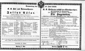 Theaterzettel (Oper und Burgtheater in Wien) 18520617 Seite: 1