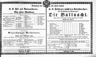 Theaterzettel (Oper und Burgtheater in Wien) 18520619 Seite: 1