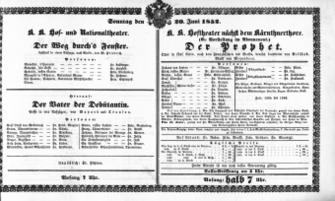 Theaterzettel (Oper und Burgtheater in Wien) 18520620 Seite: 1