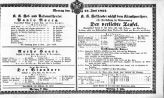 Theaterzettel (Oper und Burgtheater in Wien) 18520621 Seite: 1