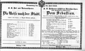 Theaterzettel (Oper und Burgtheater in Wien) 18520624 Seite: 1
