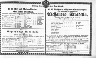 Theaterzettel (Oper und Burgtheater in Wien) 18520625 Seite: 1