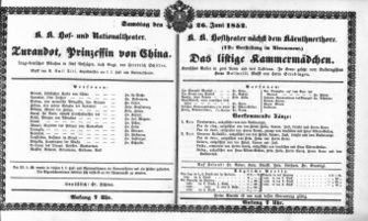 Theaterzettel (Oper und Burgtheater in Wien) 18520626 Seite: 1