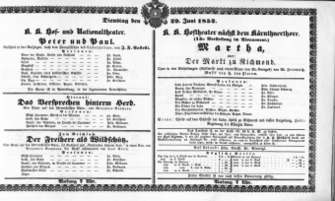 Theaterzettel (Oper und Burgtheater in Wien) 18520629 Seite: 1