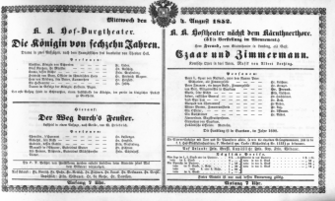 Theaterzettel (Oper und Burgtheater in Wien) 18520804 Seite: 1