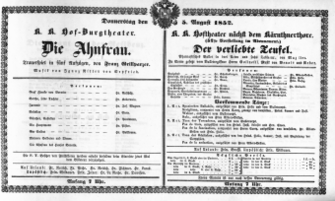 Theaterzettel (Oper und Burgtheater in Wien) 18520805 Seite: 1