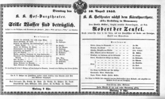 Theaterzettel (Oper und Burgtheater in Wien) 18520810 Seite: 1
