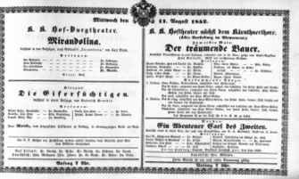 Theaterzettel (Oper und Burgtheater in Wien) 18520811 Seite: 1