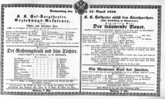 Theaterzettel (Oper und Burgtheater in Wien) 18520812 Seite: 1