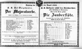 Theaterzettel (Oper und Burgtheater in Wien) 18520814 Seite: 1
