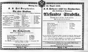Theaterzettel (Oper und Burgtheater in Wien) 18520816 Seite: 1