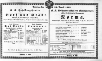 Theaterzettel (Oper und Burgtheater in Wien) 18520821 Seite: 1