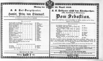 Theaterzettel (Oper und Burgtheater in Wien) 18520823 Seite: 1