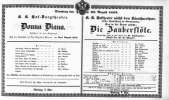 Theaterzettel (Oper und Burgtheater in Wien) 18520824 Seite: 1