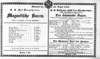 Theaterzettel (Oper und Burgtheater in Wien) 18520825 Seite: 1