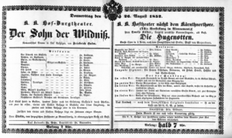 Theaterzettel (Oper und Burgtheater in Wien) 18520826 Seite: 1