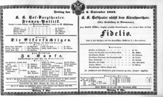 Theaterzettel (Oper und Burgtheater in Wien) 18520903 Seite: 1