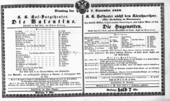 Theaterzettel (Oper und Burgtheater in Wien) 18520907 Seite: 1