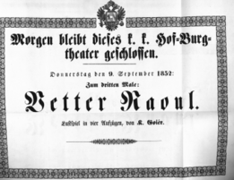 Theaterzettel (Oper und Burgtheater in Wien) 18520909 Seite: 1