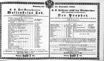 Theaterzettel (Oper und Burgtheater in Wien) 18520918 Seite: 1