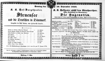 Theaterzettel (Oper und Burgtheater in Wien) 18520919 Seite: 1