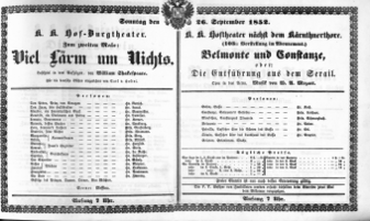 Theaterzettel (Oper und Burgtheater in Wien) 18520926 Seite: 1