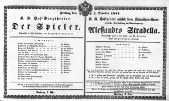 Theaterzettel (Oper und Burgtheater in Wien) 18521001 Seite: 1