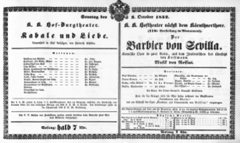 Theaterzettel (Oper und Burgtheater in Wien) 18521003 Seite: 1