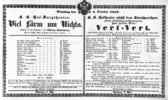 Theaterzettel (Oper und Burgtheater in Wien) 18521005 Seite: 1