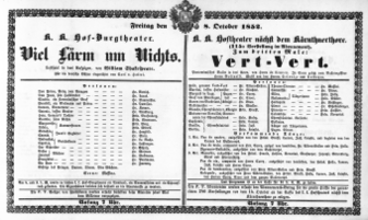 Theaterzettel (Oper und Burgtheater in Wien) 18521008 Seite: 1