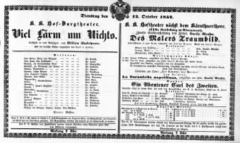 Theaterzettel (Oper und Burgtheater in Wien) 18521012 Seite: 1