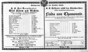 Theaterzettel (Oper und Burgtheater in Wien) 18521015 Seite: 1
