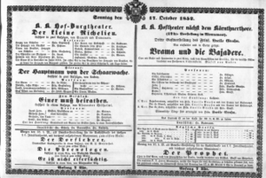 Theaterzettel (Oper und Burgtheater in Wien) 18521017 Seite: 1