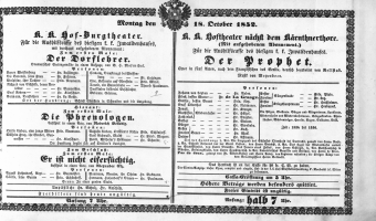 Theaterzettel (Oper und Burgtheater in Wien) 18521018 Seite: 1