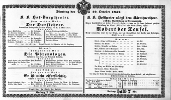 Theaterzettel (Oper und Burgtheater in Wien) 18521019 Seite: 1