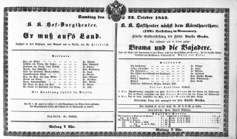Theaterzettel (Oper und Burgtheater in Wien) 18521023 Seite: 1