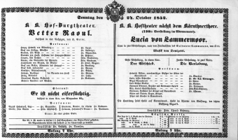 Theaterzettel (Oper und Burgtheater in Wien) 18521024 Seite: 1