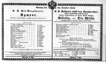 Theaterzettel (Oper und Burgtheater in Wien) 18521025 Seite: 1