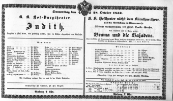 Theaterzettel (Oper und Burgtheater in Wien) 18521028 Seite: 1