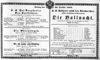 Theaterzettel (Oper und Burgtheater in Wien) 18521029 Seite: 1