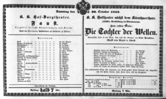 Theaterzettel (Oper und Burgtheater in Wien) 18521030 Seite: 1