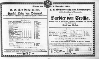 Theaterzettel (Oper und Burgtheater in Wien) 18521101 Seite: 1