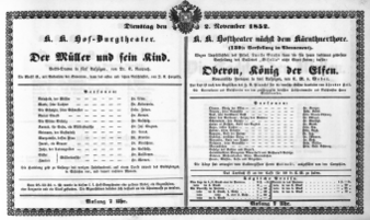 Theaterzettel (Oper und Burgtheater in Wien) 18521102 Seite: 1