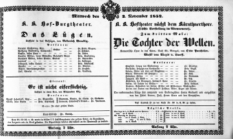 Theaterzettel (Oper und Burgtheater in Wien) 18521103 Seite: 1