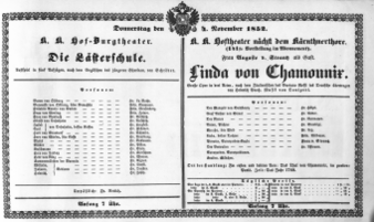 Theaterzettel (Oper und Burgtheater in Wien) 18521104 Seite: 1