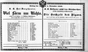 Theaterzettel (Oper und Burgtheater in Wien) 18521105 Seite: 1
