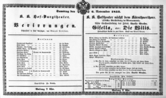 Theaterzettel (Oper und Burgtheater in Wien) 18521106 Seite: 1