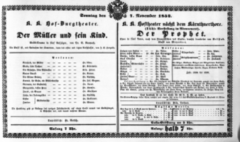 Theaterzettel (Oper und Burgtheater in Wien) 18521107 Seite: 1